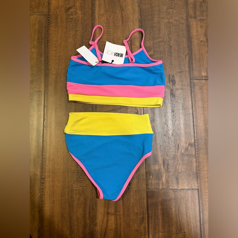 Beach Riot Blue, Pink & Yellow Ribbed Bikini Set - Picture 7 of 8